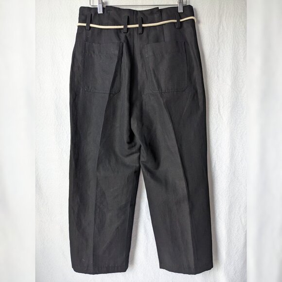 VINCE High Rise Linen Blend Cropped Pants Black Rope Belt Women's Size 10 - Picture 13 of 13